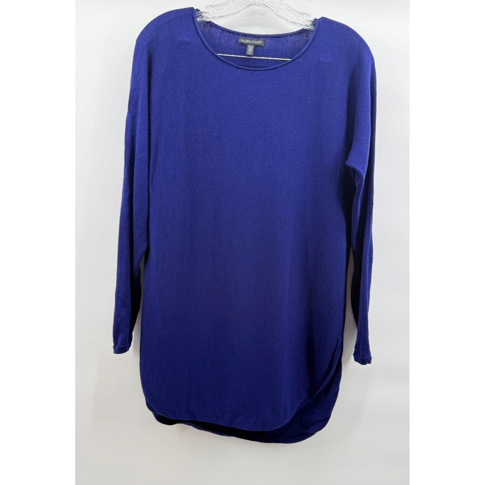 Eileen Fisher Royal Blue Italian Yarn Long Sleeve Tunic Sweater Small S/P